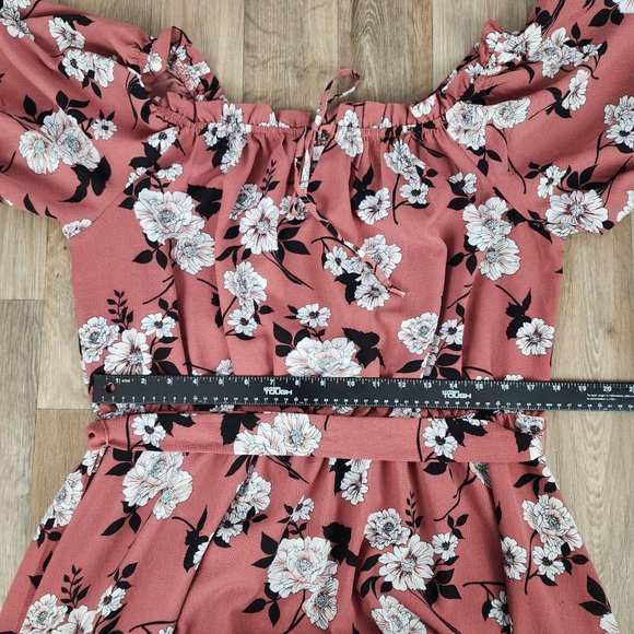 Lapis & Lillies Womens Size Large Off the Shoulder Pink Floral Tiered Midi Dress - Picture 10 of 13